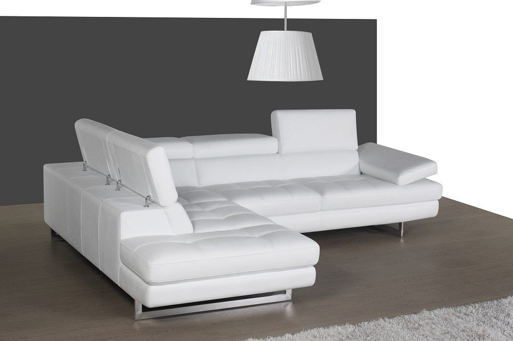 J&M Furniture - A761 Italian Leather LHF Sectional Sofa in Snow White - 178557-LHF