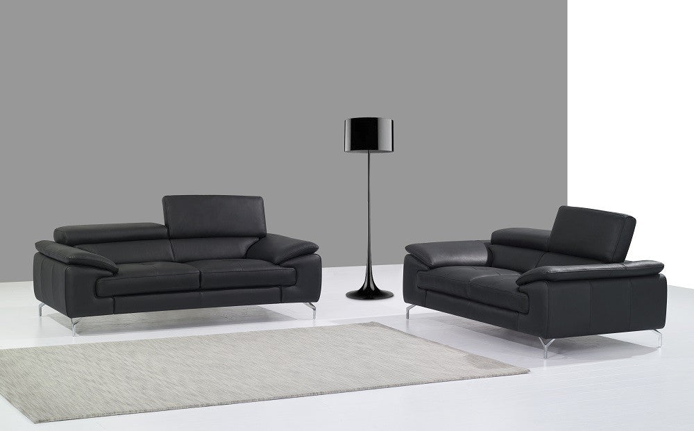 J&M Furniture - A973 Premium Leather 2 Piece Sofa Set in Black - 17906111-SL-BLK - GreatFurnitureDeal