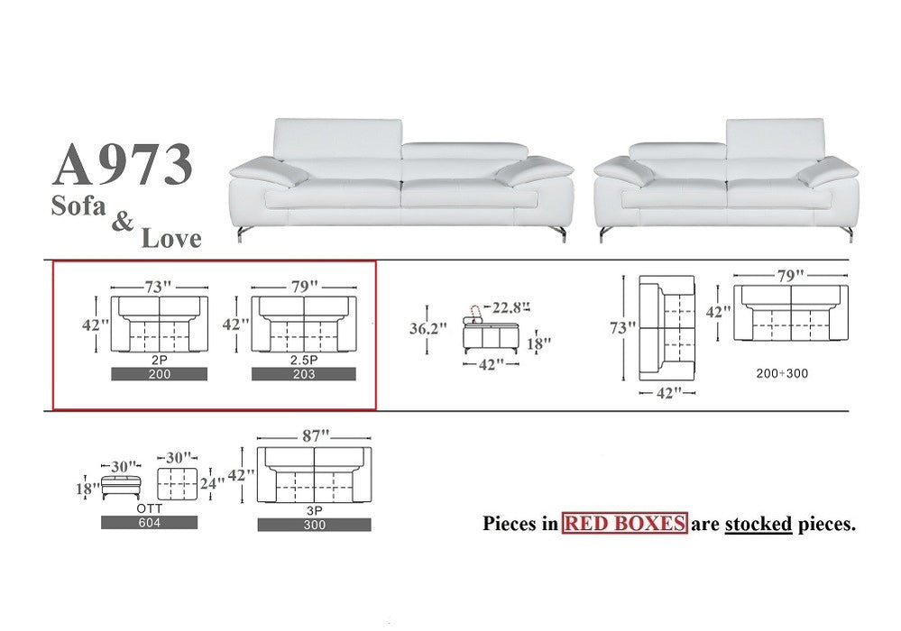 J&M Furniture - A973 Premium Leather 2 Piece Sofa Set in White - 1790611-SL-WHT