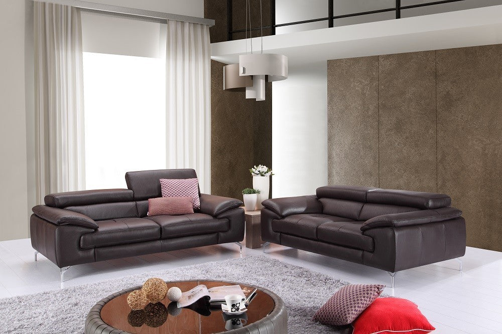J&M Furniture - A973 Premium Leather 2 Piece Sofa Set in Coffee - 179061111-SL-COFFEE