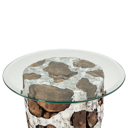 AICO Furniture - Wood Crafted Round 2 Piece End Table & Glass Top in Silver - ACF-ARF-ENTBL-001G - GreatFurnitureDeal
