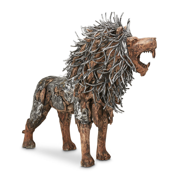 AICO Furniture - Wood Crafted Walking Lion W/Almnm.&Gold Accent,Left Facing - ACF-ARF-LION-001 - GreatFurnitureDeal