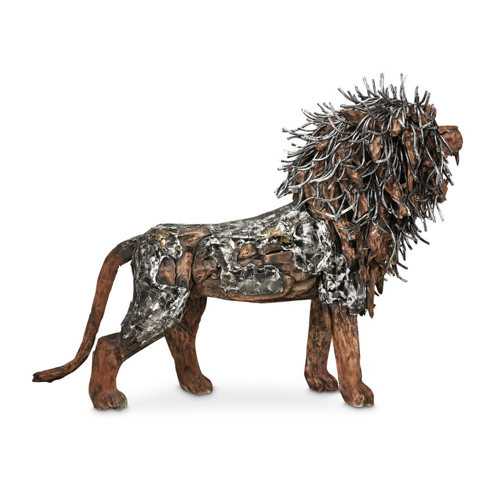 AICO Furniture - Wood Crafted Walking Lion W/Almnm.&Gold Accent,Left Facing - ACF-ARF-LION-001