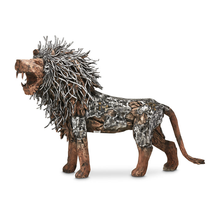 AICO Furniture - Wood Crafted Walking Lion W/Almnm.&Gold Accent,Left Facing - ACF-ARF-LION-001 - GreatFurnitureDeal