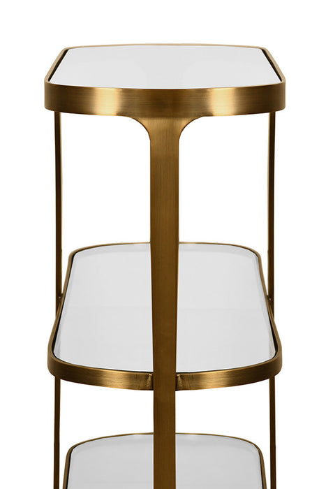 Worlds Away - Addison Three Tier Glass Top Racetrack Console In Antique Brass - ADDISON ABR - GreatFurnitureDeal