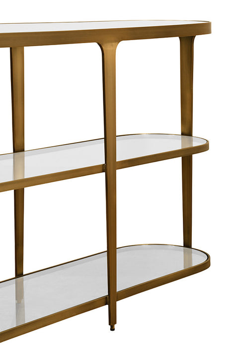 Worlds Away - Addison Three Tier Glass Top Racetrack Console In Antique Brass - ADDISON ABR - GreatFurnitureDeal
