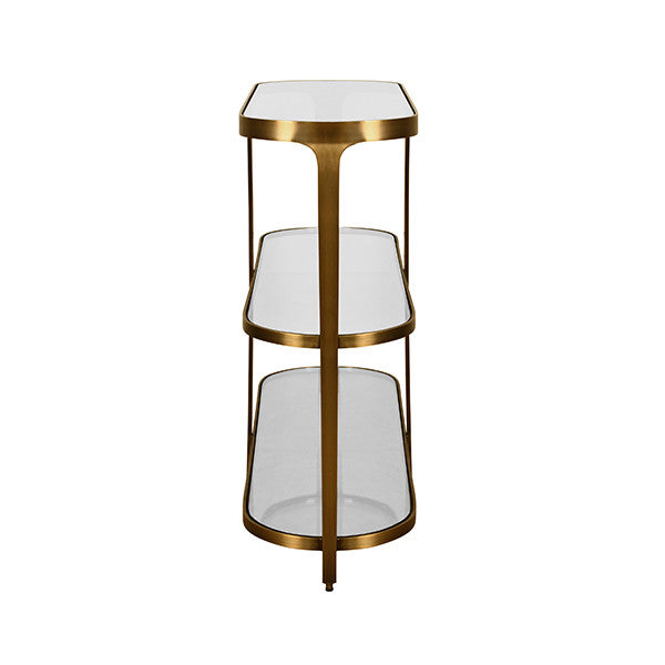 Worlds Away - Addison Three Tier Glass Top Racetrack Console In Antique Brass - ADDISON ABR - GreatFurnitureDeal
