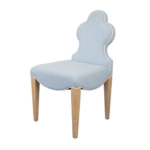 Worlds Away - Adelaide Clover Back Dining Chair With Cerused Oak Legs Upholstered In Performance Light Blue Linen With White Linen Welt - ADELAIDE LB