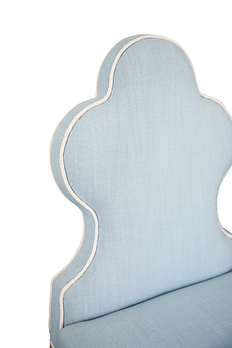 Worlds Away - Adelaide Clover Back Dining Chair With Cerused Oak Legs Upholstered In Performance Light Blue Linen With White Linen Welt - ADELAIDE LB