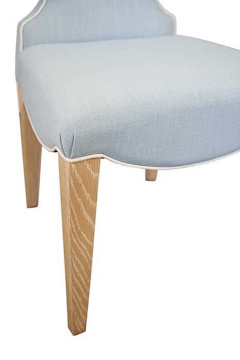 Worlds Away - Adelaide Clover Back Dining Chair With Cerused Oak Legs Upholstered In Performance Light Blue Linen With White Linen Welt - ADELAIDE LB
