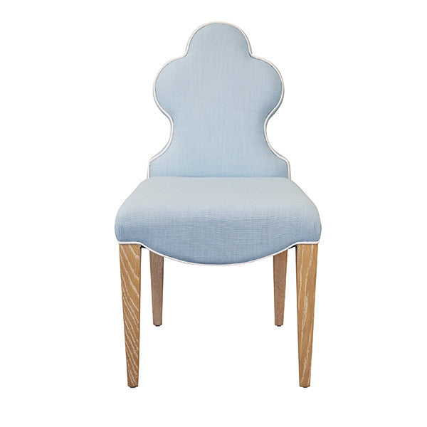Worlds Away - Adelaide Clover Back Dining Chair With Cerused Oak Legs Upholstered In Performance Light Blue Linen With White Linen Welt - ADELAIDE LB