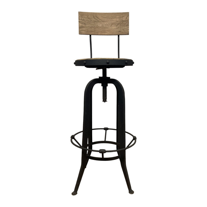 GJ Styles - Elm and Rustic Steel Barstool with Back - AH14