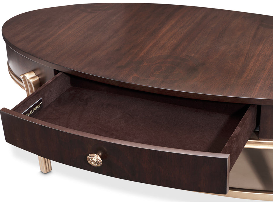 AICO Furniture - Camellia Field - Oval Cocktail Table - Warm Pecan - N9090201-400 - GreatFurnitureDeal