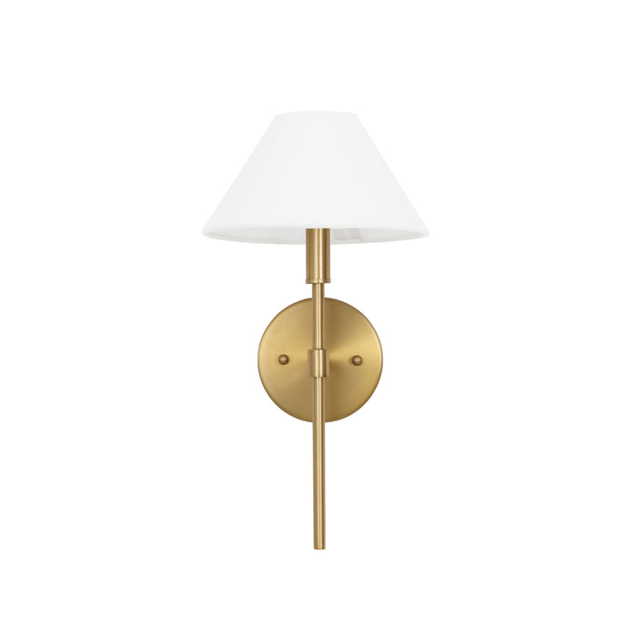 Worlds Away - One Light Sconce With White Linen Coolie Shade In Brushed Brass - ALFIE BBR - GreatFurnitureDeal