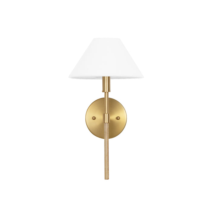 Worlds Away - Alfie One Light Sconce With White Linen Coolie Shade in Brushed Brass and Burl Wood - ALFIE BW