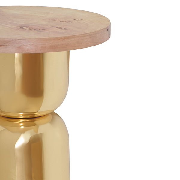 Worlds Away - Hourglass Brass Base Side Table With Round Burl Wood Top - ALINA BW - GreatFurnitureDeal