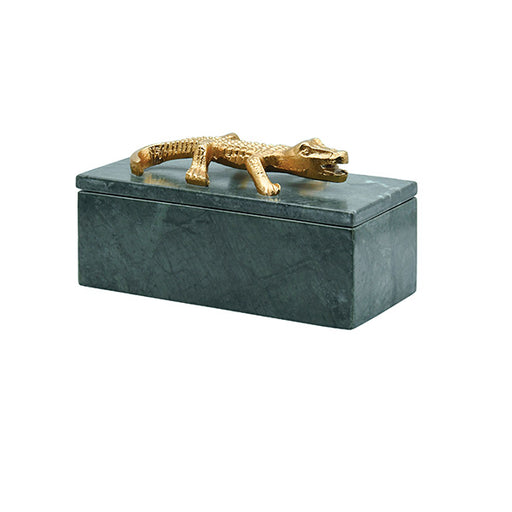 Worlds Away - Green Marble Box With Brass Alligator Handle - ALLIE - GreatFurnitureDeal