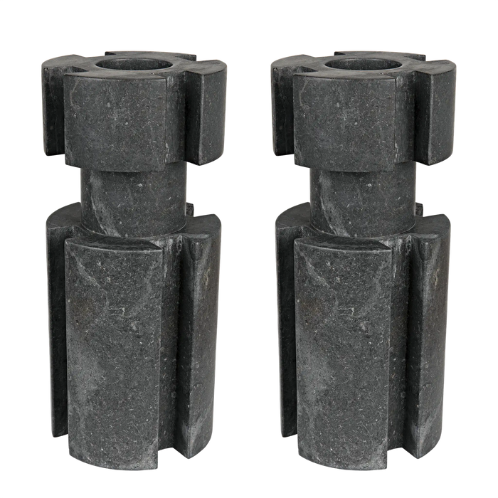 NOIR Furniture - Doom Candle Holder Set of 2, Black Marble - AM-278BM2