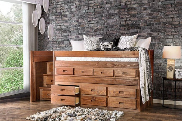 Furniture of America - Cleo Twin Captain Bed in Mahogany - AM-BK601-BED-SLAT - GreatFurnitureDeal