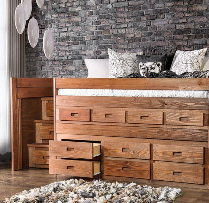Furniture of America - Cleo Twin Captain Bed in Mahogany - AM-BK601-BED-SLAT - GreatFurnitureDeal