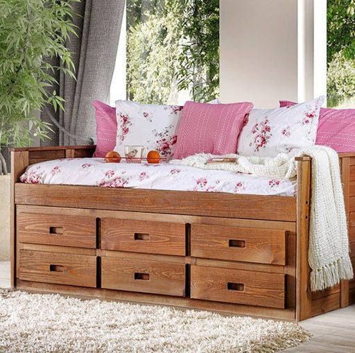 Furniture of America - Lia Twin Captain Bed in Mahogany - AM-BK602-BED-SLAT - GreatFurnitureDeal