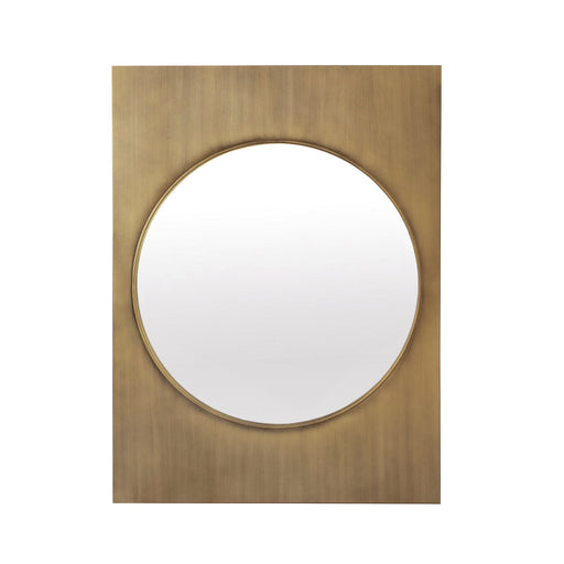 Worlds Away - Amari Modern Round Mirror With Rectangle Frame in Antique Brass - AMARI ABR - GreatFurnitureDeal