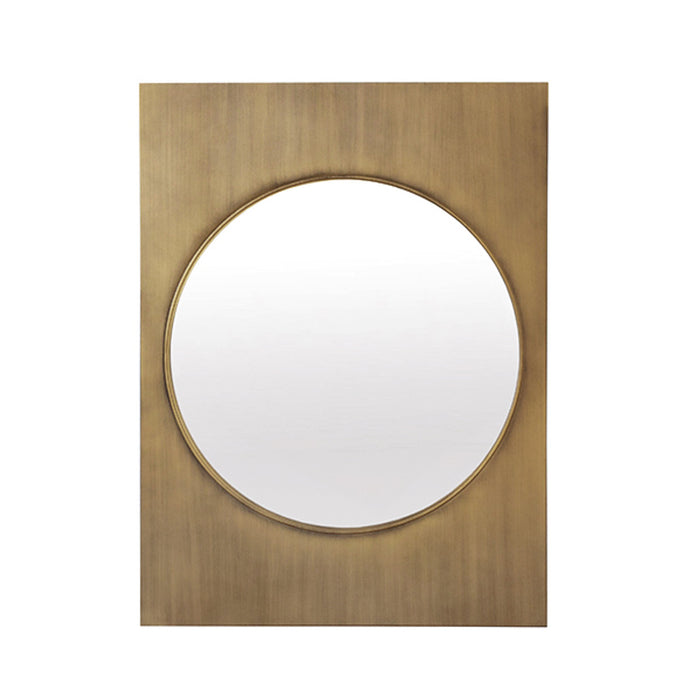 Worlds Away - Amari Modern Round Mirror With Rectangle Frame in Antique Brass - AMARI ABR