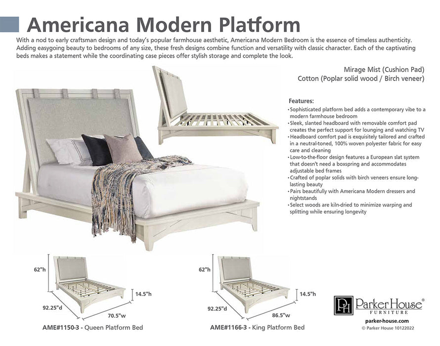 Parker House - Americana Modern King Platform Bed in Cotton - BAME#1166-3-COT - GreatFurnitureDeal