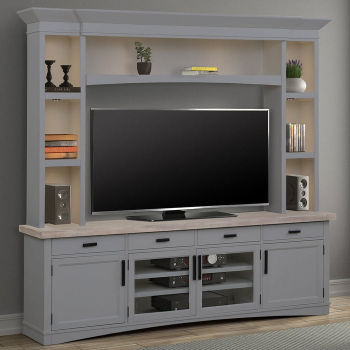 Parker House - Americana 92 in Tv Console With Hutch And Led Lights in Dove - AME#92-3-DOV - GreatFurnitureDeal