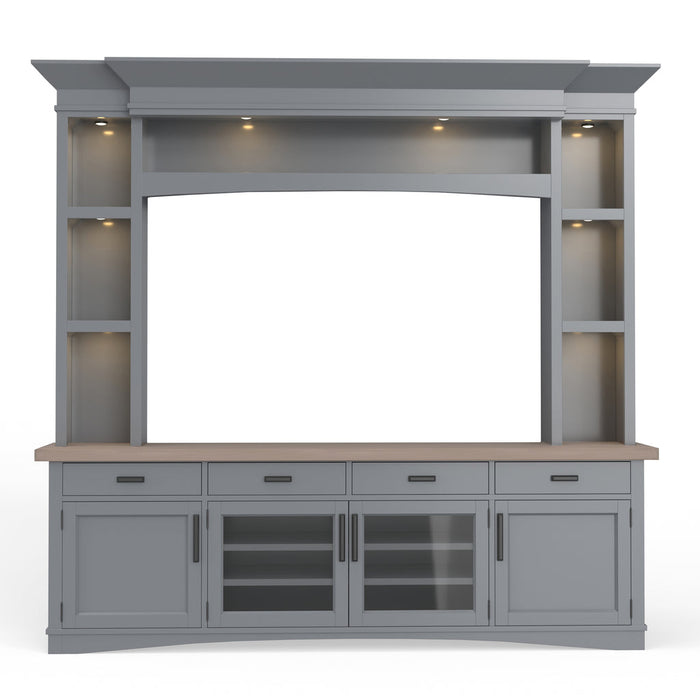 Parker House - Americana 92 in Tv Console With Hutch And Led Lights in Dove - AME#92-3-DOV - GreatFurnitureDeal