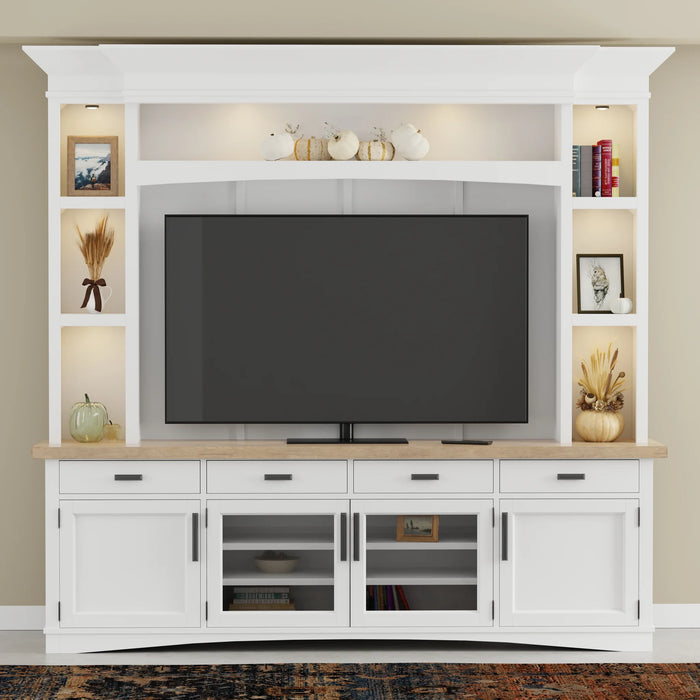 Parker House - Americana Modern 92 in Tv Console With Hutch Backpanel and Led Lights in Cotton - AME#92-4-COT - GreatFurnitureDeal