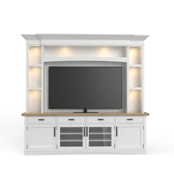 Parker House - Americana Modern 92 in Tv Console With Hutch Backpanel and Led Lights in Cotton - AME#92-4-COT - GreatFurnitureDeal