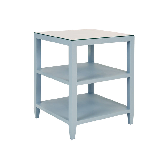 Worlds Away - Amie Three Tier Square Side Table in Textured Light Blue Linen - AMIE LB - GreatFurnitureDeal