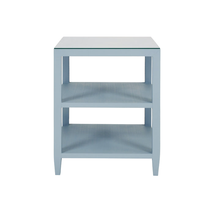 Worlds Away - Amie Three Tier Square Side Table in Textured Light Blue Linen - AMIE LB - GreatFurnitureDeal