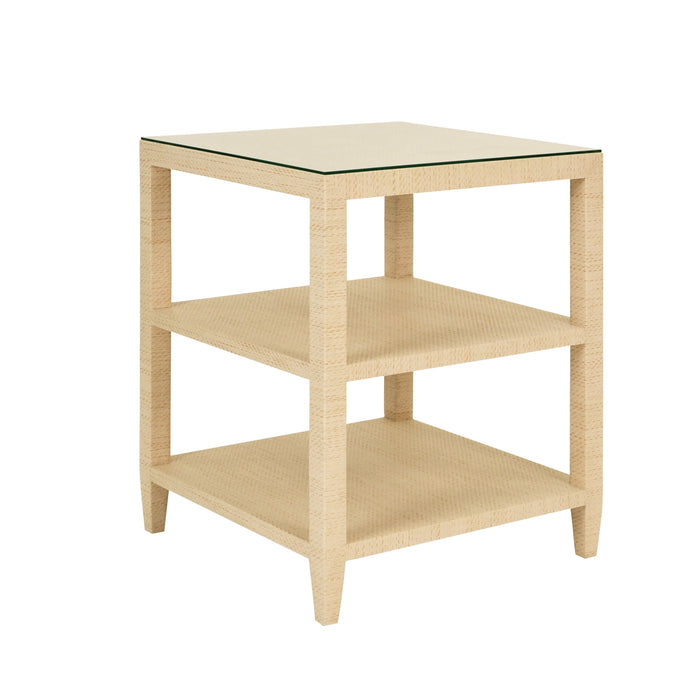 Worlds Away - Amie Three Tier Square Side Table in Natural Grasscloth - AMIE NAT - GreatFurnitureDeal