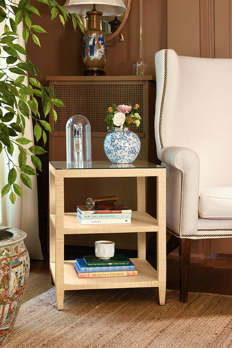 Worlds Away - Amie Three Tier Square Side Table in Natural Grasscloth - AMIE NAT - GreatFurnitureDeal