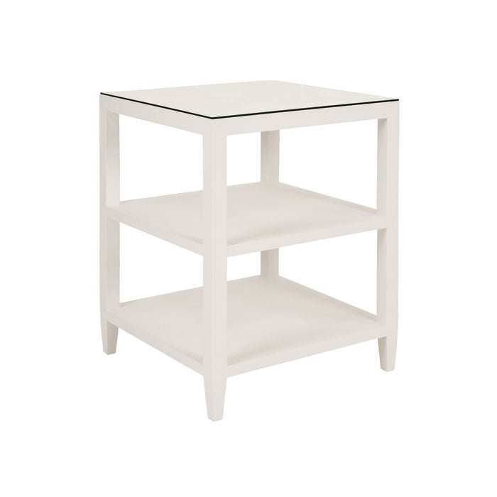 Worlds Away - Amie Three Tier Square Side Table in Textured White Linen - AMIE WH - GreatFurnitureDeal