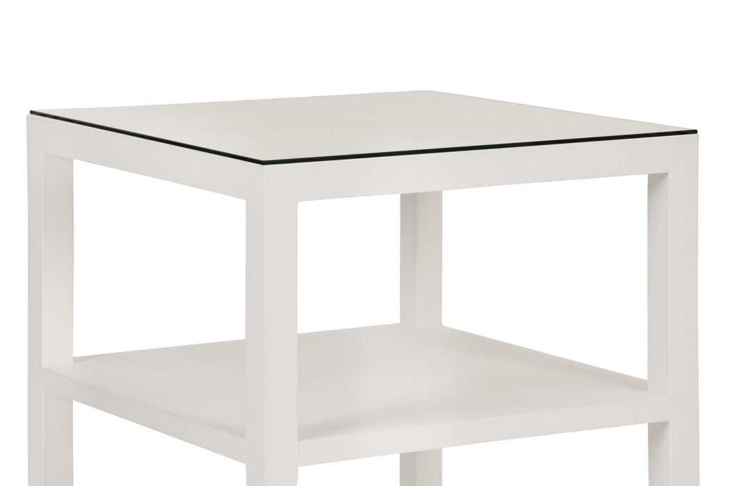 Worlds Away - Amie Three Tier Square Side Table in Textured White Linen - AMIE WH - GreatFurnitureDeal