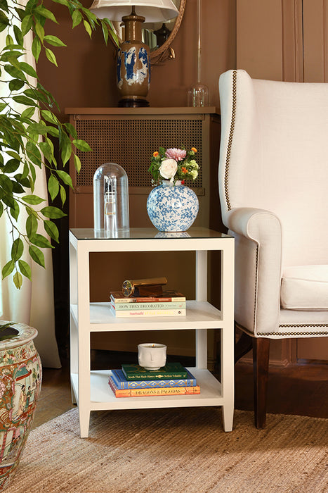 Worlds Away - Amie Three Tier Square Side Table in Textured White Linen - AMIE WH - GreatFurnitureDeal
