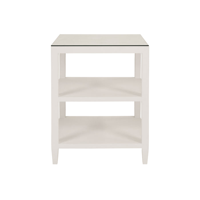 Worlds Away - Amie Three Tier Square Side Table in Textured White Linen - AMIE WH - GreatFurnitureDeal
