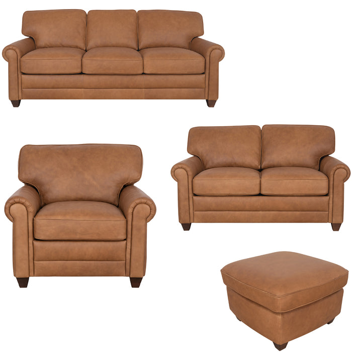 Mariano Italian Leather Furniture - Andrew 4 Piece Living Room Set in Tan - Andrew-SLCO-4004 - GreatFurnitureDeal