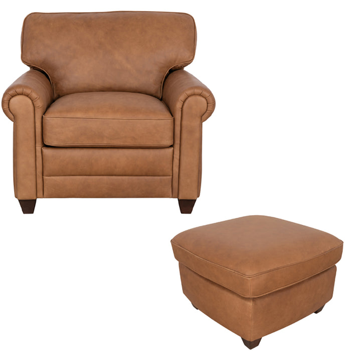 Mariano Italian Leather Furniture - Andrew Chair with Ottoman in Tan - Andrew-CO-4004 - GreatFurnitureDeal