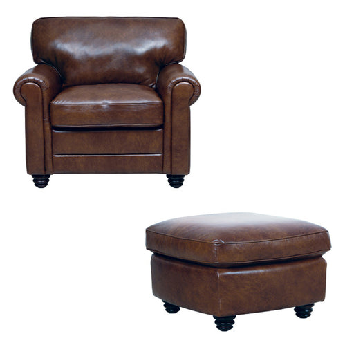 Mariano Italian Leather Furniture - Andrew Chair with Ottoman in Havana - ANDREW-CO - GreatFurnitureDeal