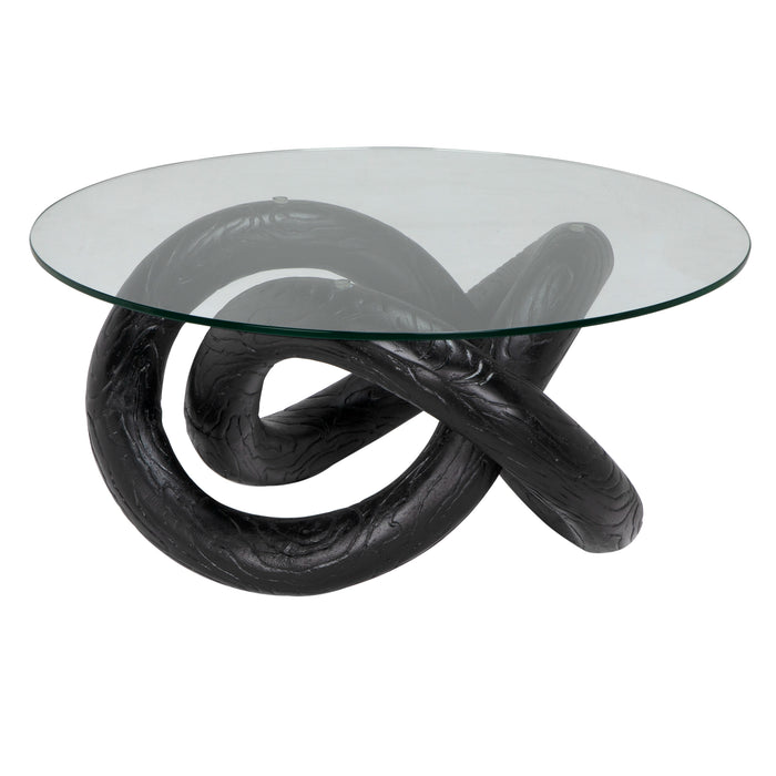 Noir Furniture - Phobos Coffee Table with Glass, Black Resin - AR-311BBF