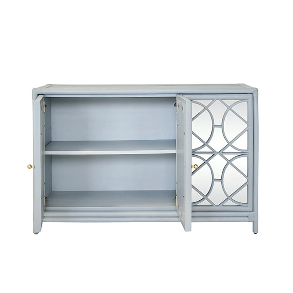 Worlds Away - Aria Three Door Decorative Mirror Front Buffet in Rattan Painted Light Blue - ARIA LB - GreatFurnitureDeal