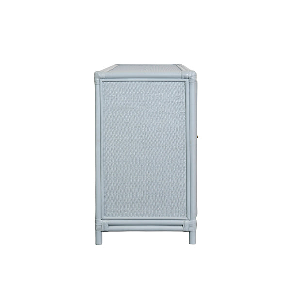 Worlds Away - Aria Three Door Decorative Mirror Front Buffet in Rattan Painted Light Blue - ARIA LB - GreatFurnitureDeal