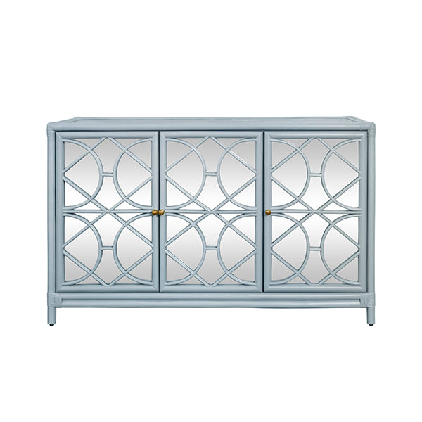 Worlds Away - Aria Three Door Decorative Mirror Front Buffet in Rattan Painted Light Blue - ARIA LB - GreatFurnitureDeal
