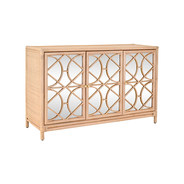 Worlds Away - Aria Three Door Decorative Mirror Front Buffet in Natural Rattan - ARIA NAT - GreatFurnitureDeal