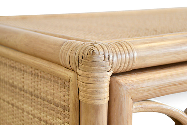 Worlds Away - Aria Three Door Decorative Mirror Front Buffet in Natural Rattan - ARIA NAT - GreatFurnitureDeal