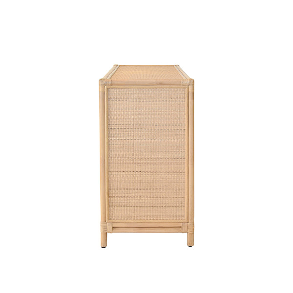 Worlds Away - Aria Three Door Decorative Mirror Front Buffet in Natural Rattan - ARIA NAT - GreatFurnitureDeal